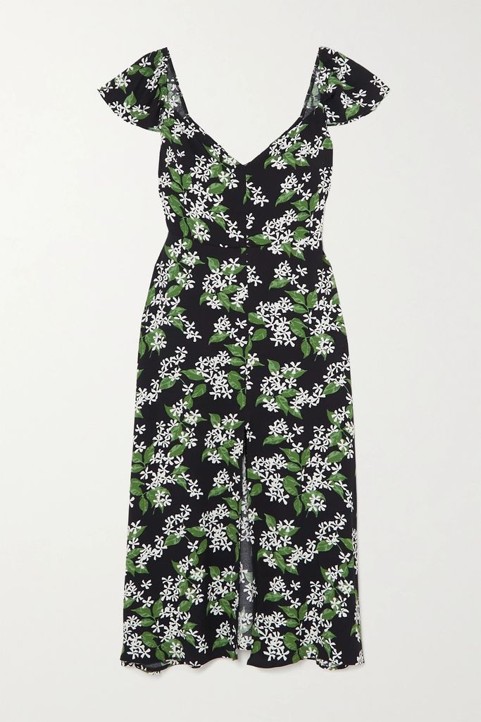 Baxley Floral-print Crepe De Chine Midi Dress - Black