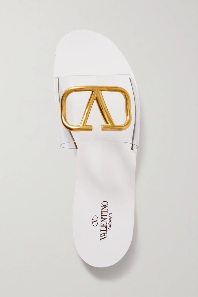 Valentino Garavani Vlogo Embellished Pvc And Leather Slides - White