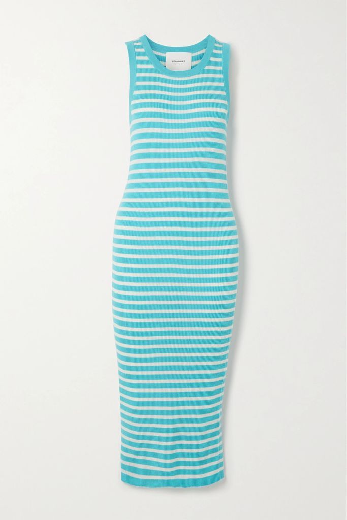 Nicolette Striped Ribbed Cashmere Midi Dress - Blue