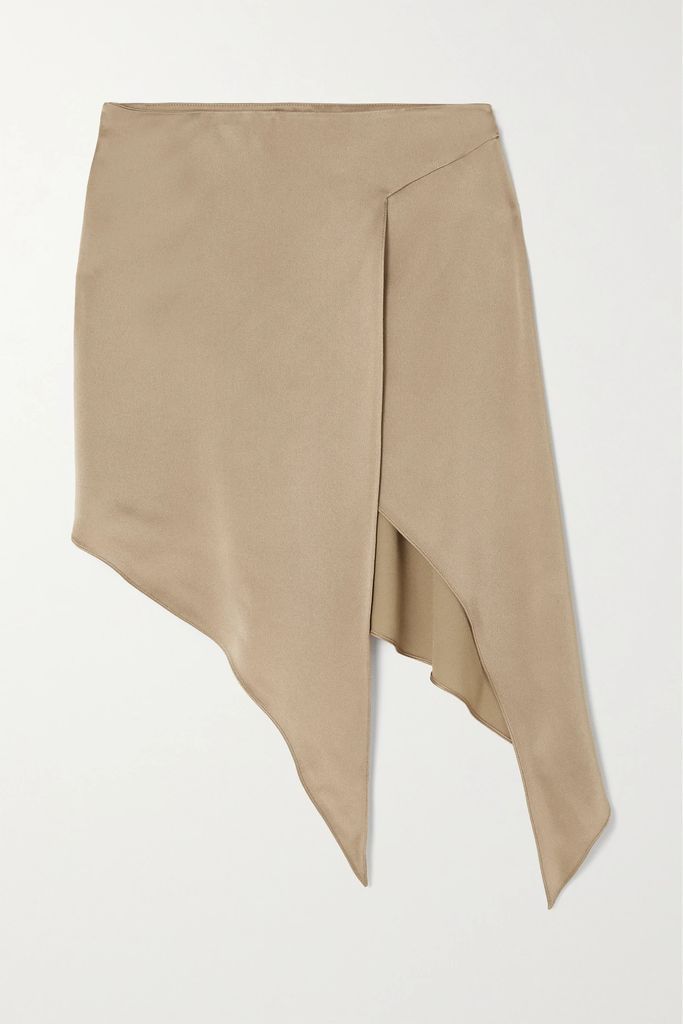 Asymmetric Draped Stretch-satin Mini Skirt - Beige