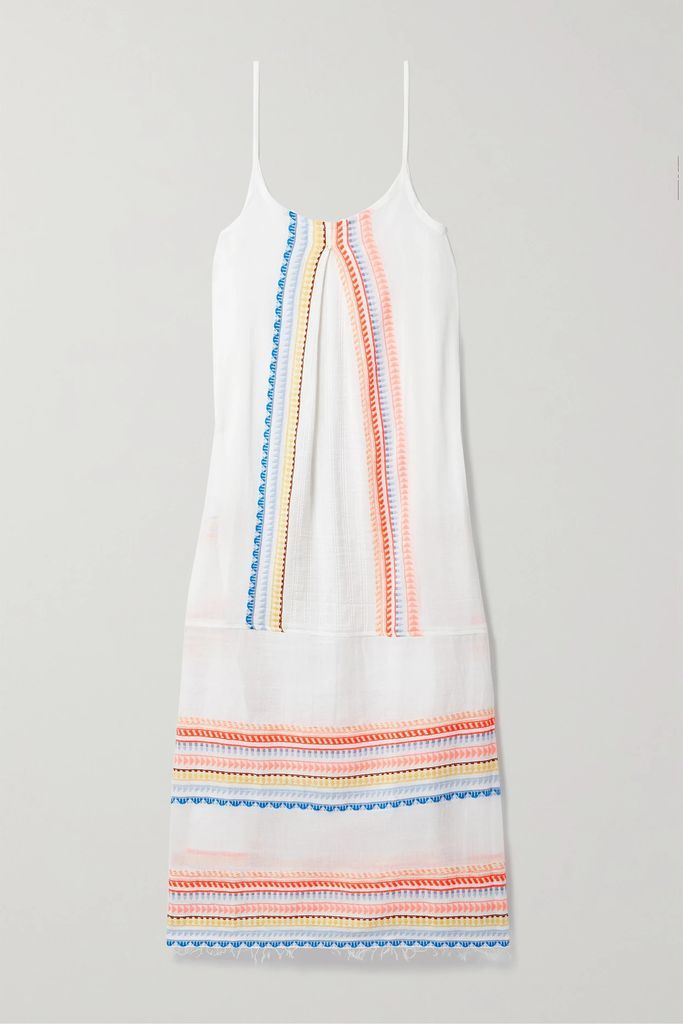 Bekah Fringed Striped Cotton-blend Midi Dress - White