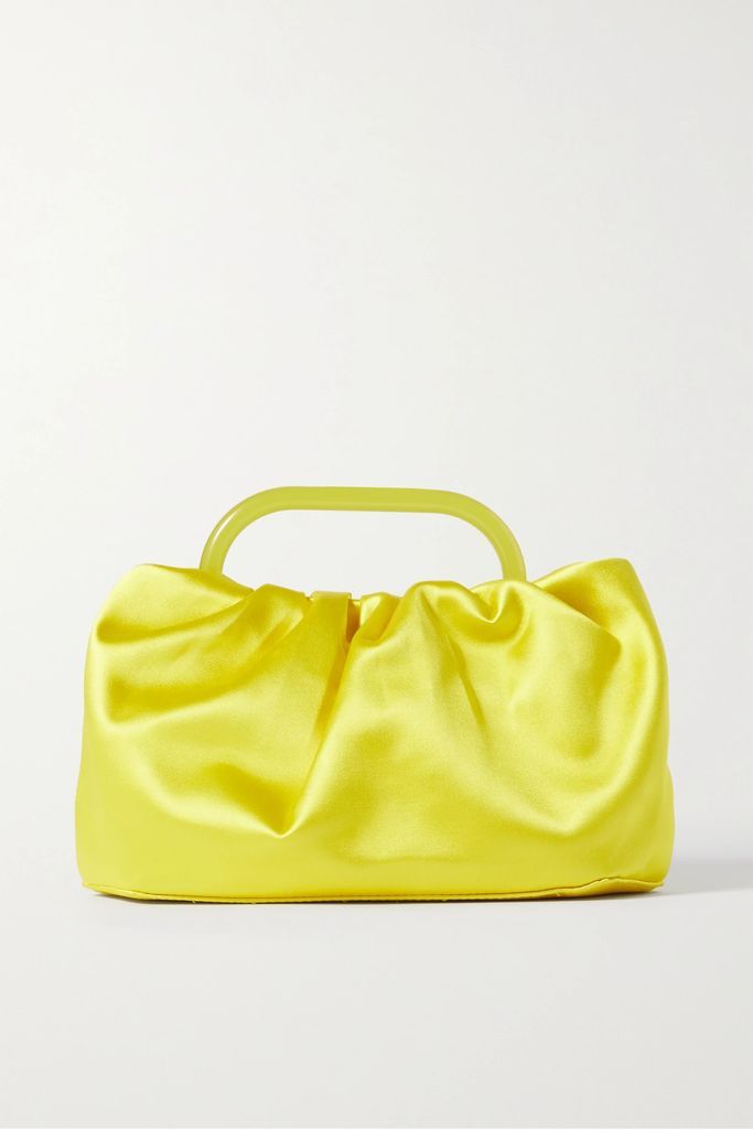 Cory Resin-trimmed Ruched Satin Clutch - Chartreuse