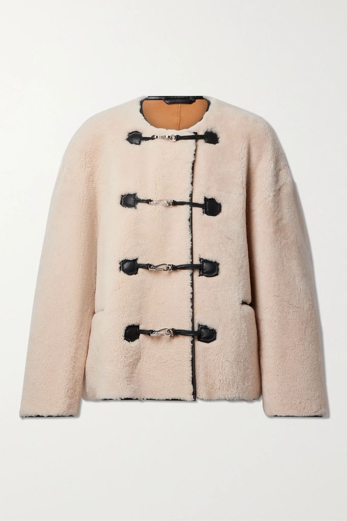 Leather-trimmed Shearling Jacket - Off-white