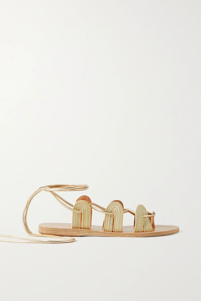 Aristide Metallic Embroidered Leather Sandals - Gold