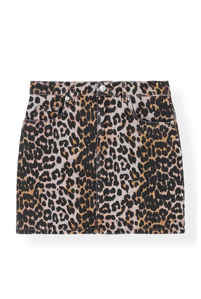 Ganni Printed Leopard Denim Skirt - DK40 Leopard