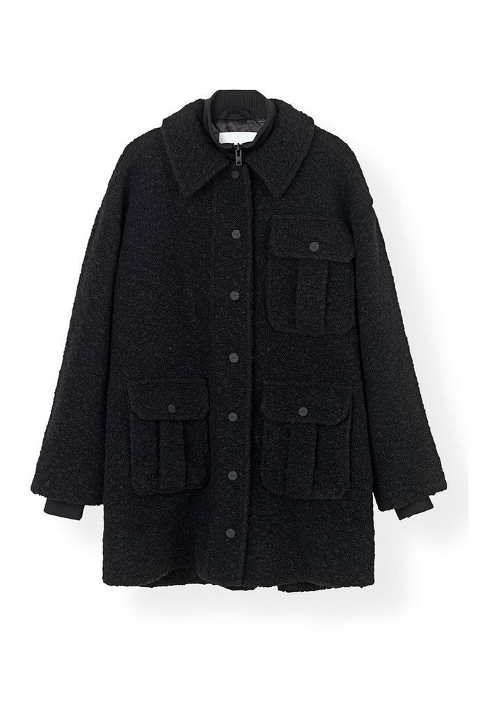 Ganni Boucle Wool Coat in Black - DK32 Black