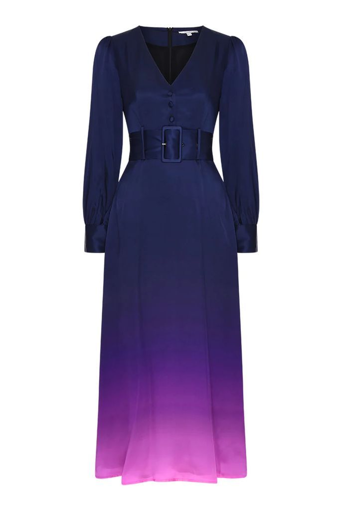 Olivia Rubin Victoria Navy Dip Dye Silk Dress - UK6 Navy