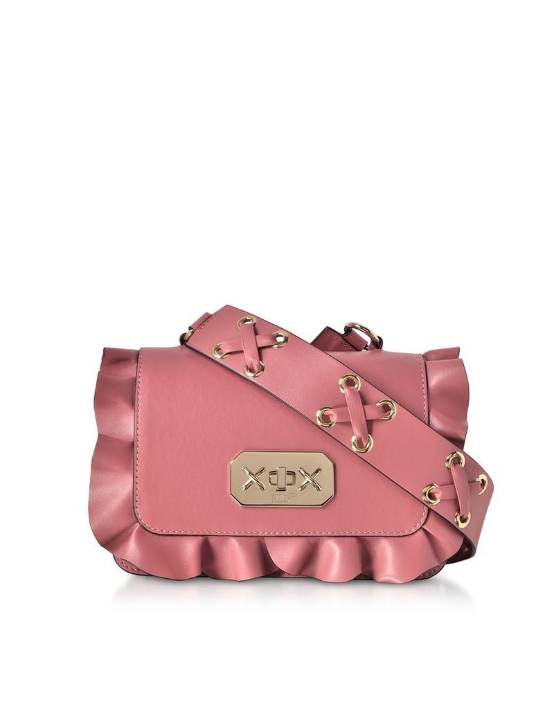 RED Valentino Designer Handbags, Pink Leather Ruffle Small Shoulder Bag