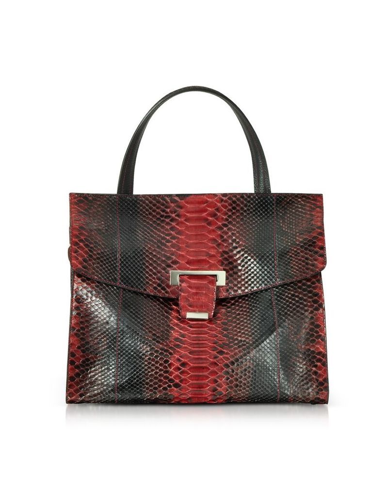 Designer Handbags, Python Leather Top Handle Satchel Bag