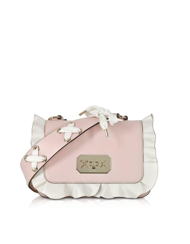 RED Valentino Designer Handbags, Two Tone Leather Small Ruffle Shoulder Bag