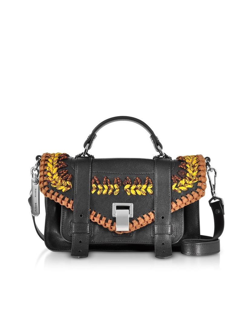 Proenza Schouler Designer Handbags, Ps1+ Tiny-Lux Leather Satchel Bag w/Crochet