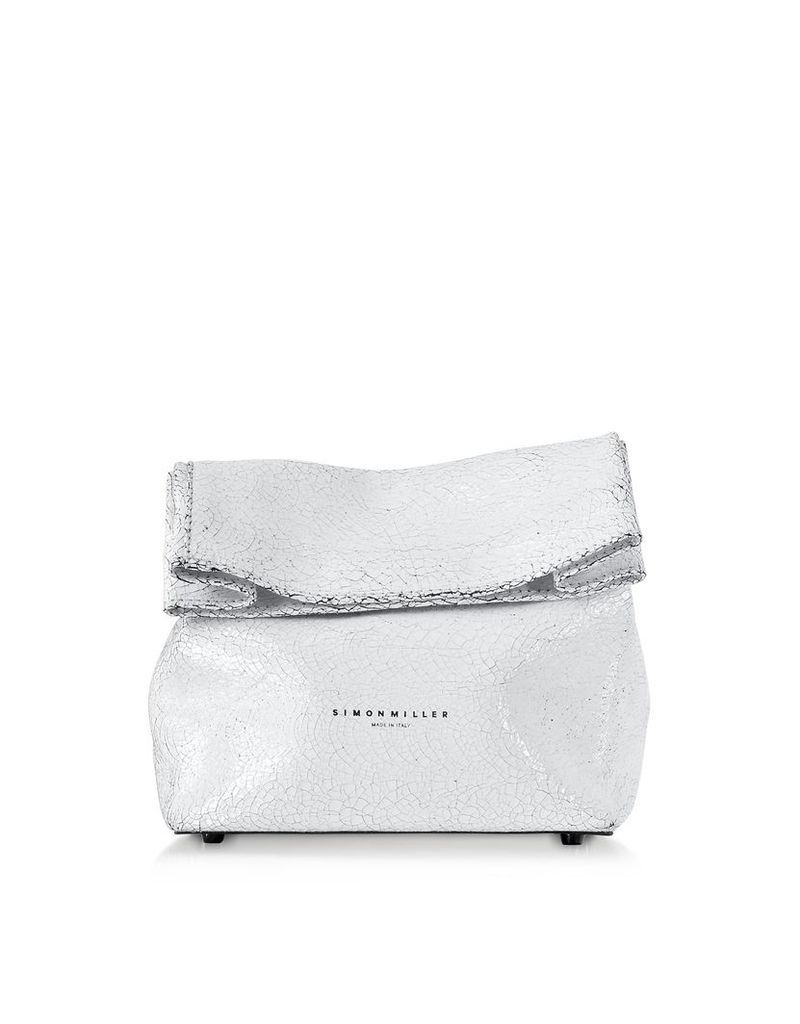 Simon Miller Designer Handbags, S809 White Crackle Leather 20 cm Lunch bag