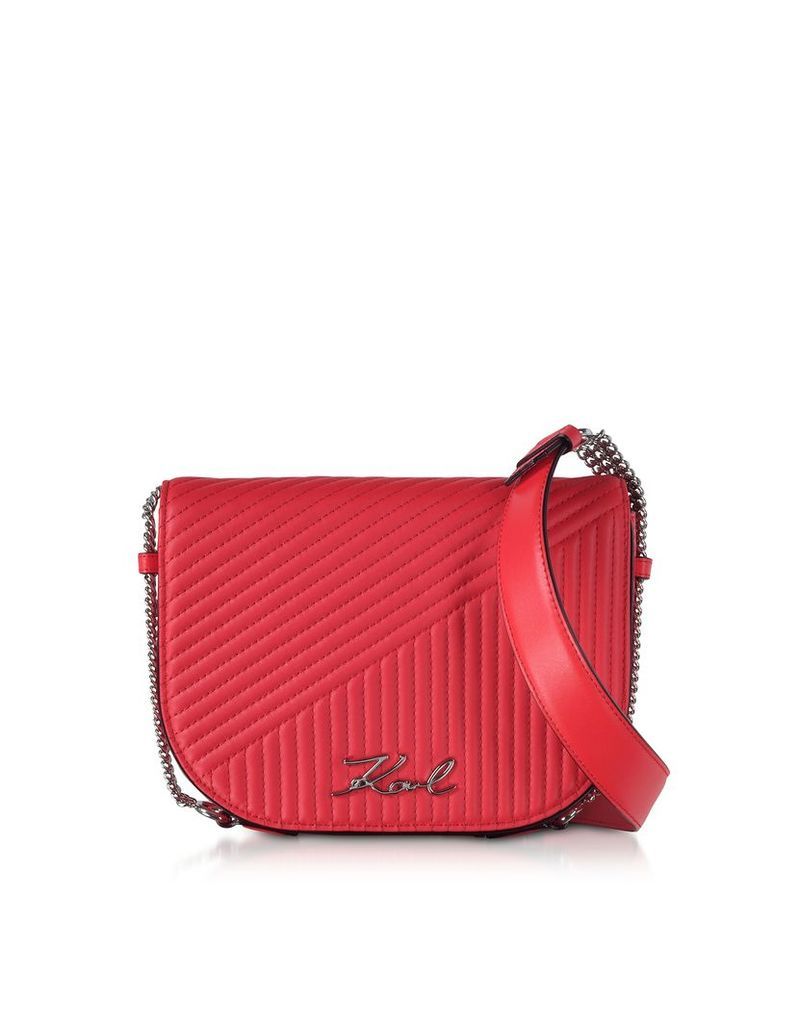 Karl Lagerfeld Designer Handbags, K/Signature Fire Red Quilted Leather Shoulder Bag
