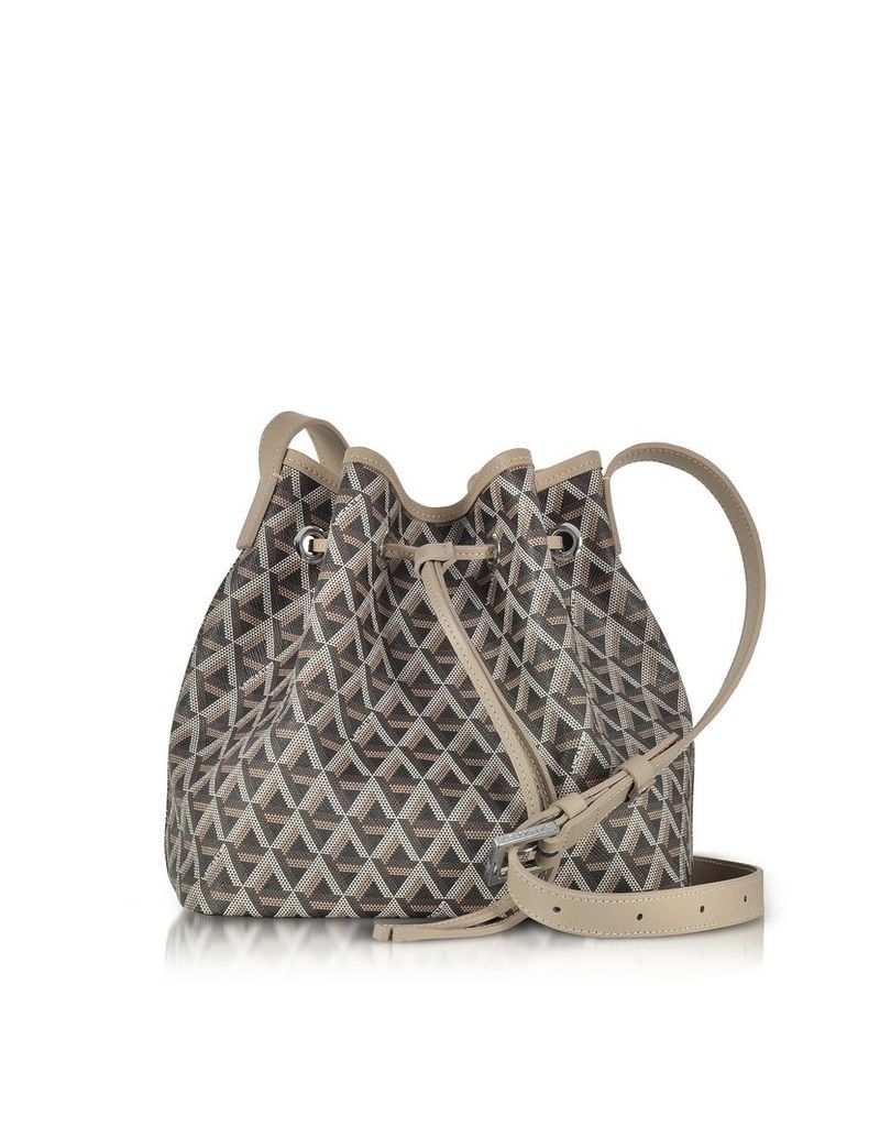 Lancaster Paris Designer Handbags, Ikon Brown & Nude Coated Canvas and Leather Small Bucket Bag
