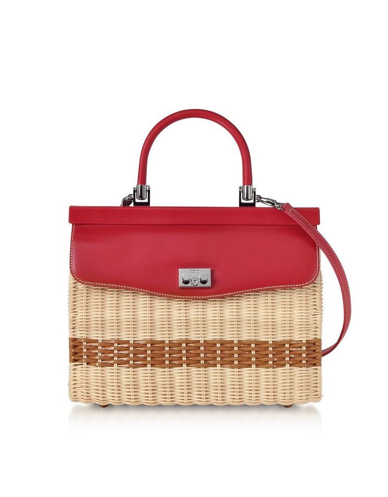 Rodo Designer Handbags, Woven Wicker and Leather Top-Handle Bag