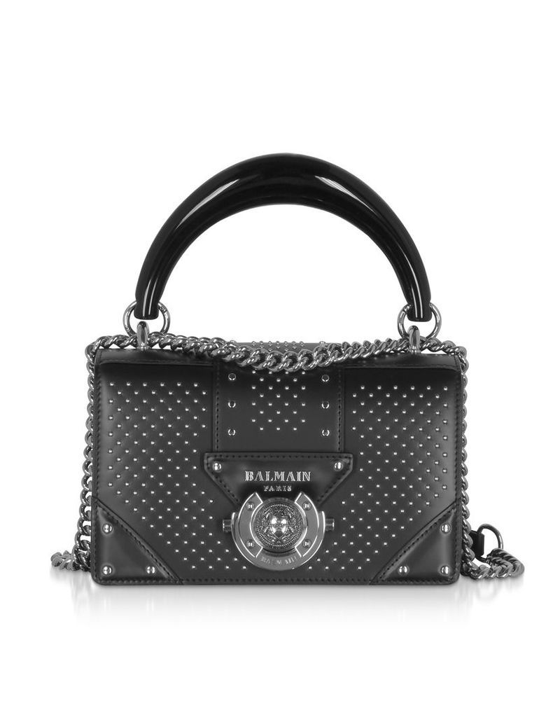 Balmain Designer Handbags, Black Studded Leather Top Handle Mini Bag