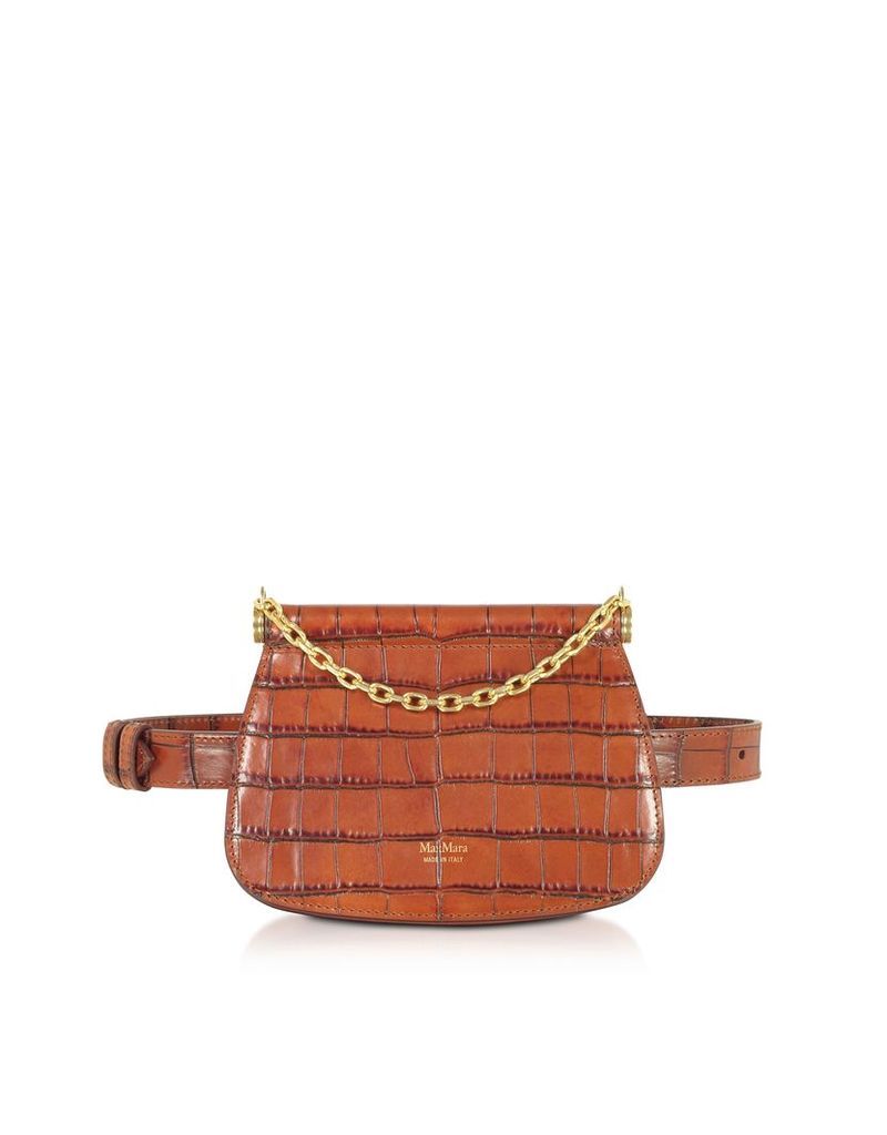 Max Mara Designer Handbags, Jana Croco Embossed Leather Belt Bag