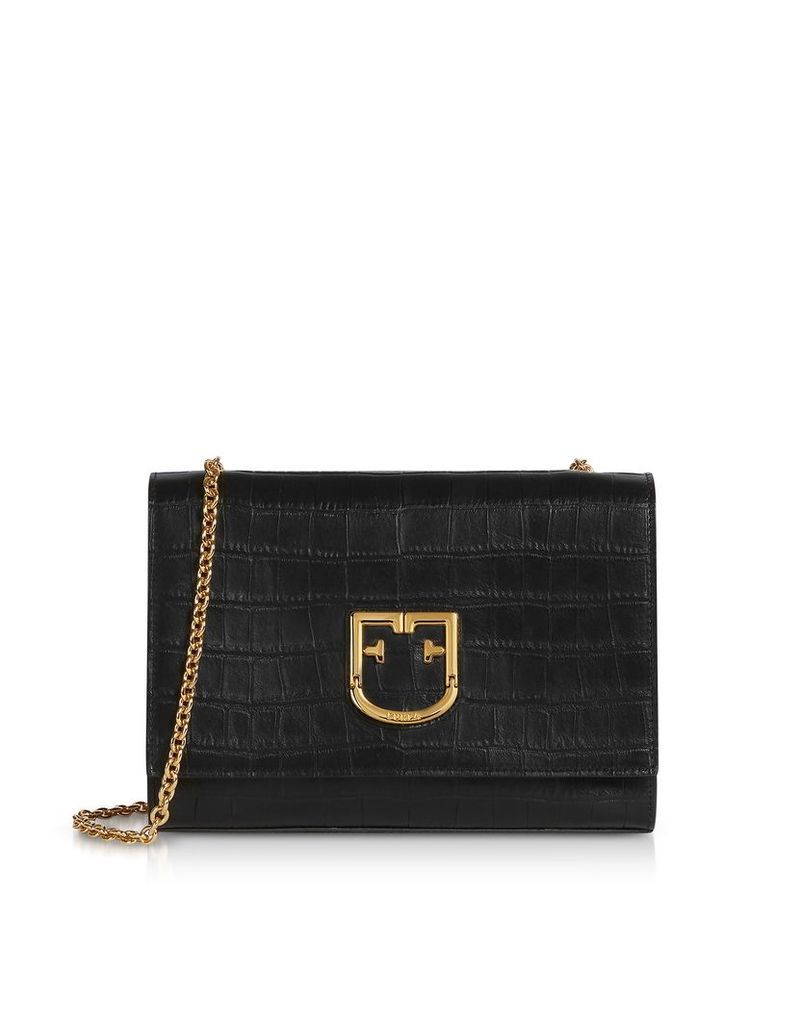 Furla Designer Handbags, Croco Embossed Leather Viva S Pochette Clutch