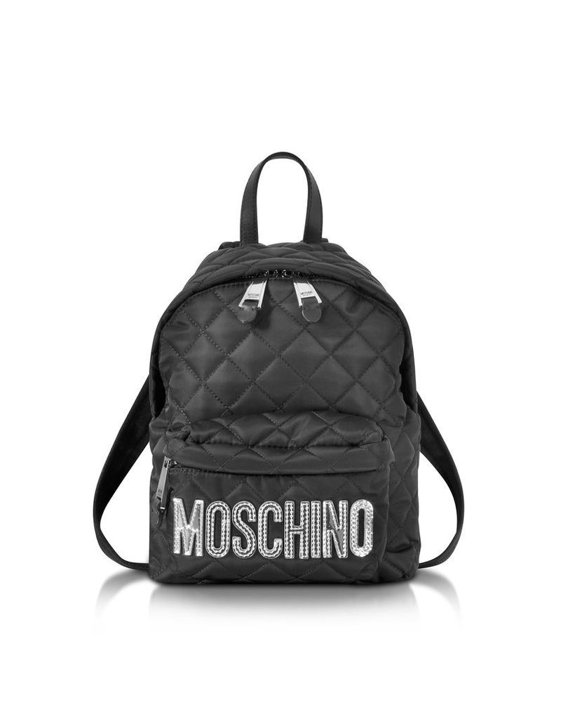 Designer Handbags, Black Quilted Nylon Small Backpack w/Silver Logo