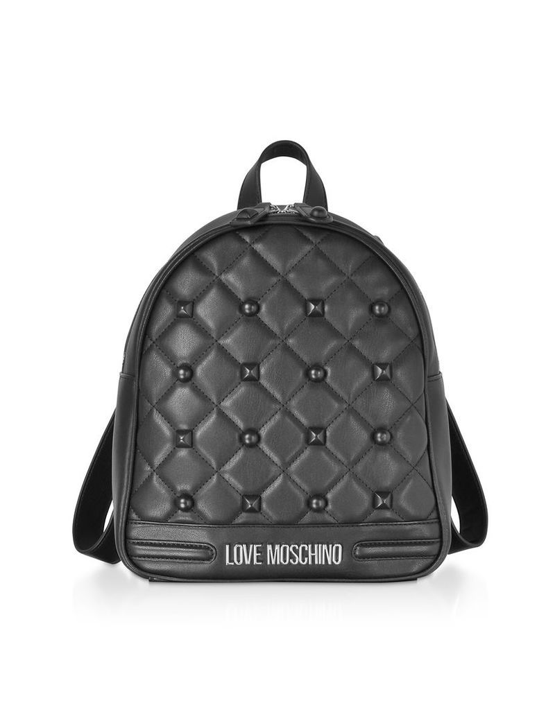 Love Moschino Designer Handbags, Black Eco-leather Studded Backpack