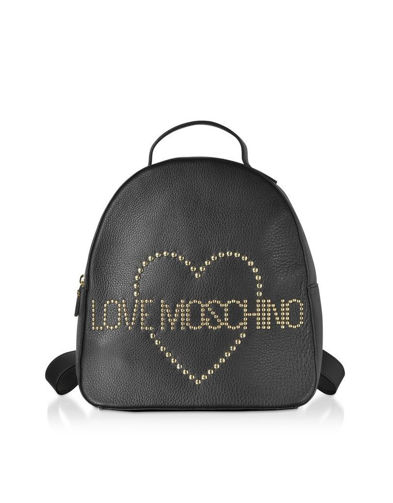 Love Moschino Designer Handbags, Black Leather Backpack w/ Golden Studs