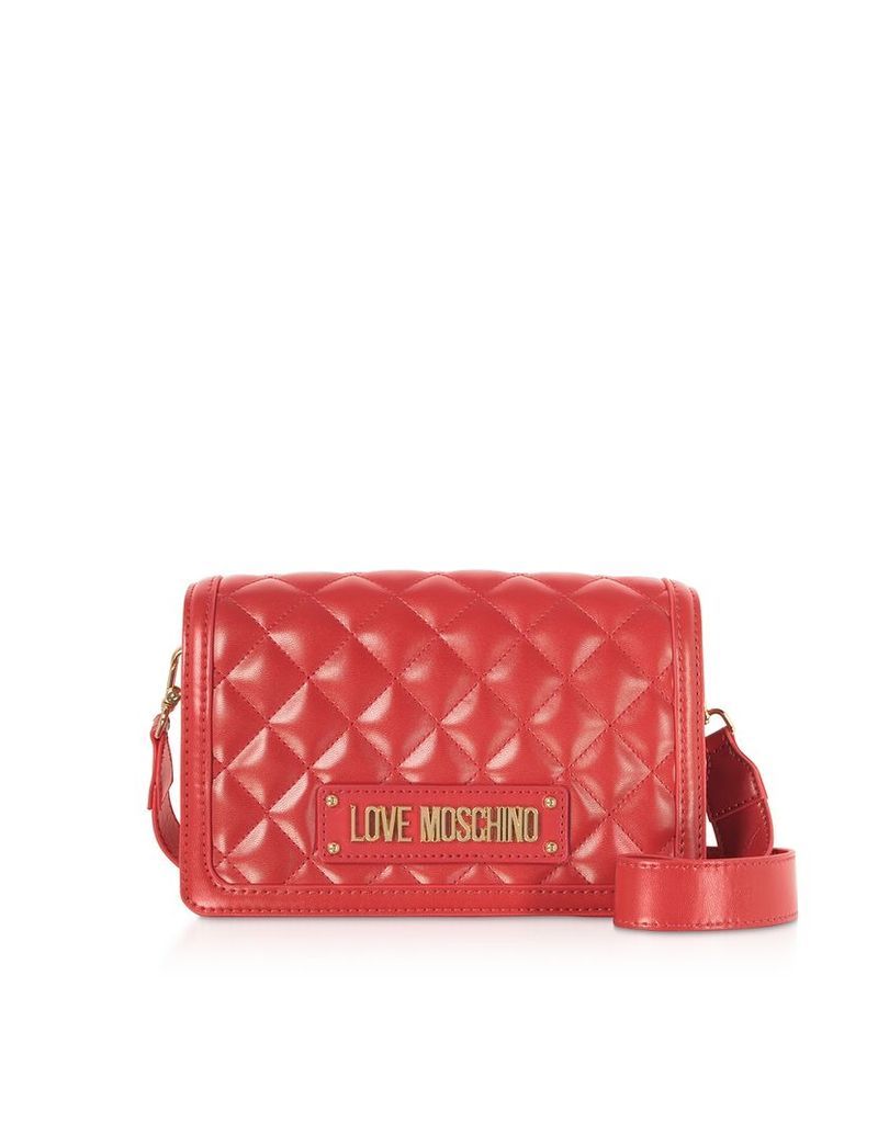 Love Moschino Designer Handbags, Quilted Eco-leather Signature Crossbody Bag