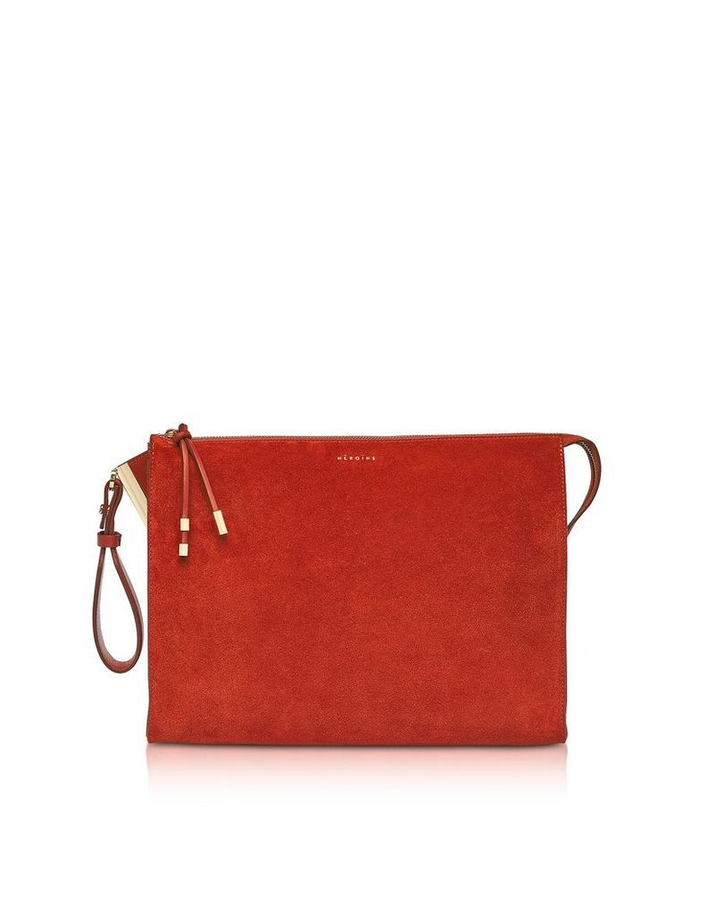 Maison Heroine Designer Handbags, Iva Tablet M Brick Suede Clutch