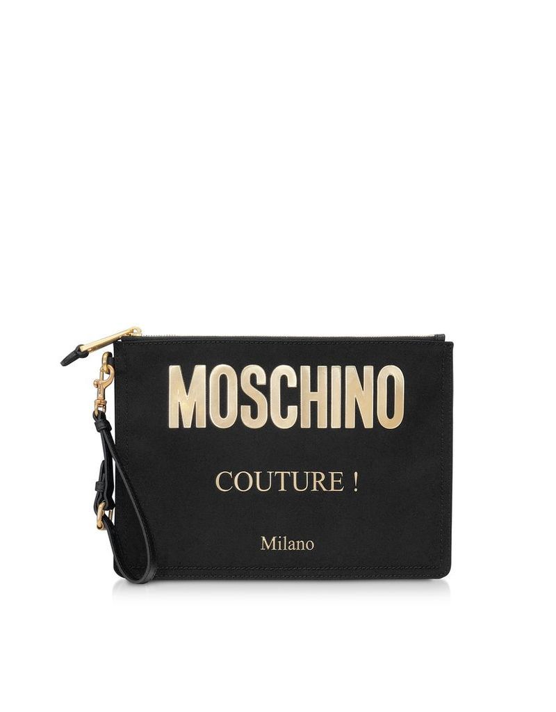 Designer Handbags, Black and Gold Nylon Signature Clutch