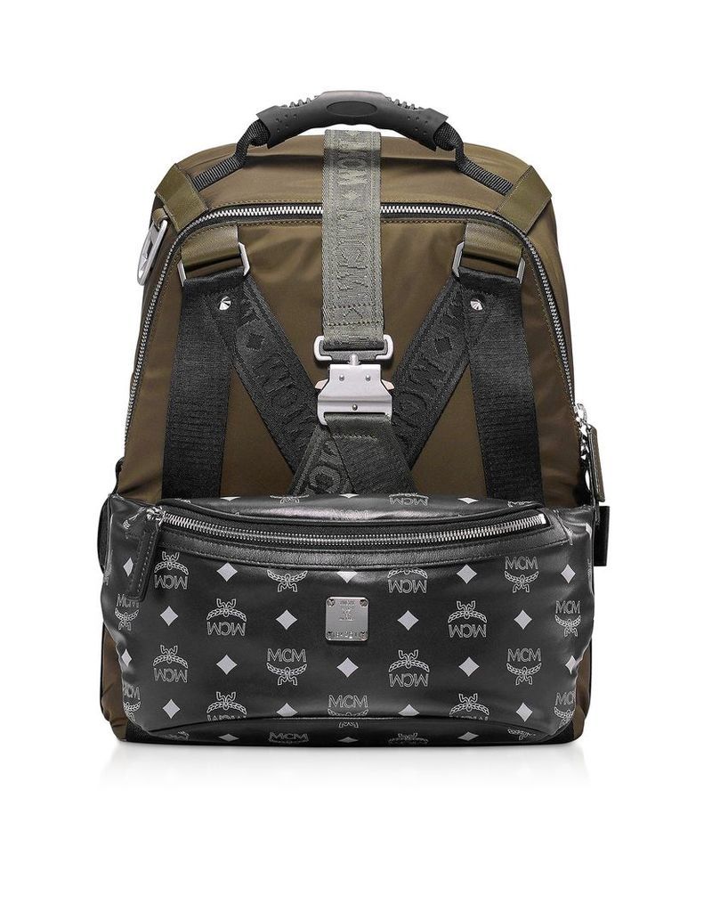 MCM Designer Handbags, Loden Green Jemison Nylon Medium Backpack