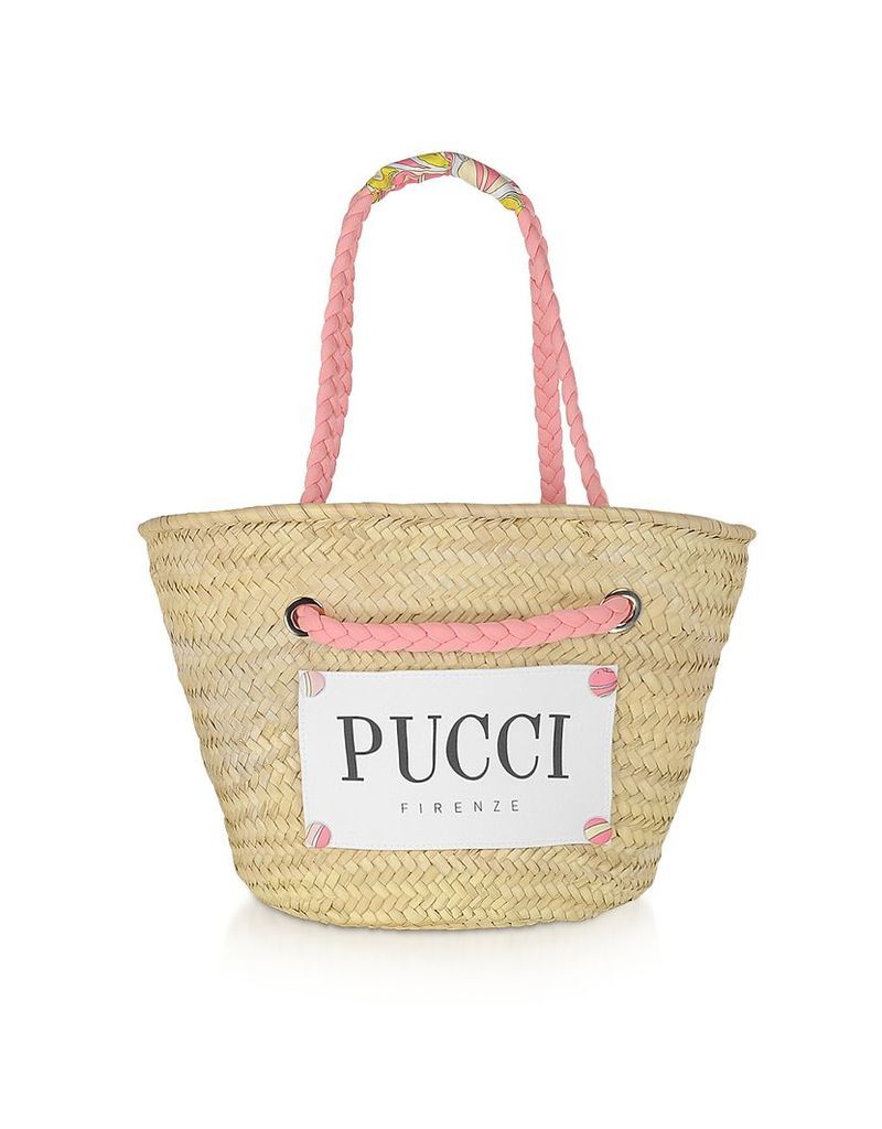 Emilio Pucci Designer Handbags, Pink & Natural Straw Tote Bag