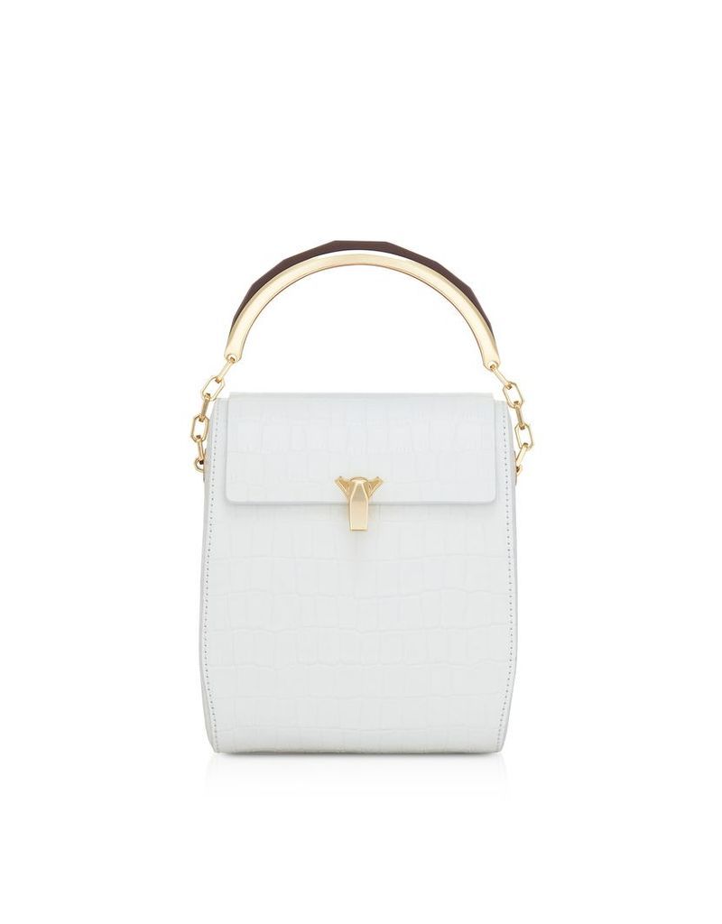 The Volon Designer Handbags, White Croco Po Leather Box Bag