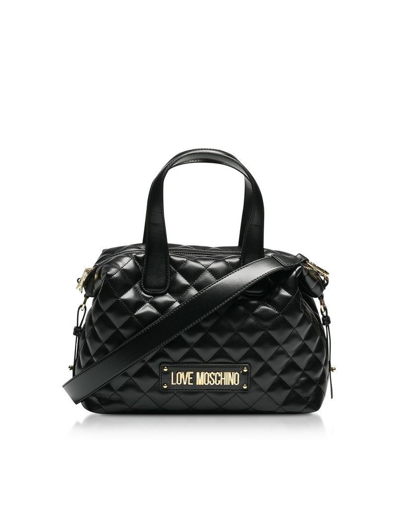 Love Moschino Designer Handbags, Black Quilted Satchel Bag
