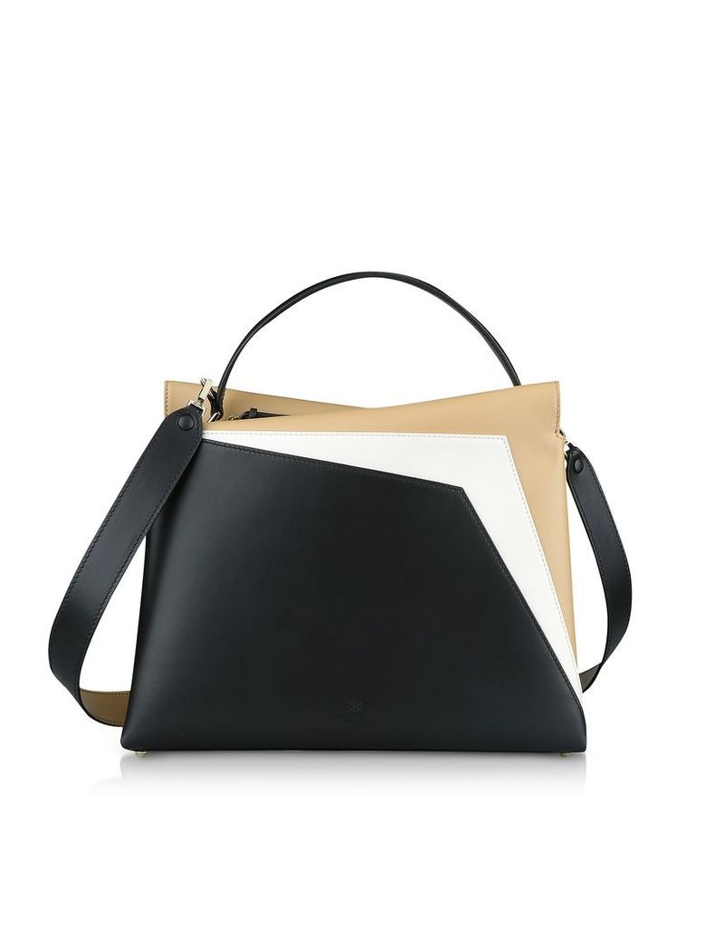 Lara Bellini Designer Handbags, Tricolor Leather Vela Collage Shoulder Bag