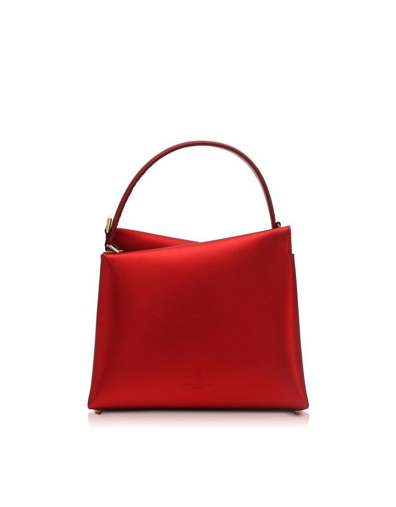 Lara Bellini Designer Handbags, Red Silk Leather Vela Mini Top Handle Bag