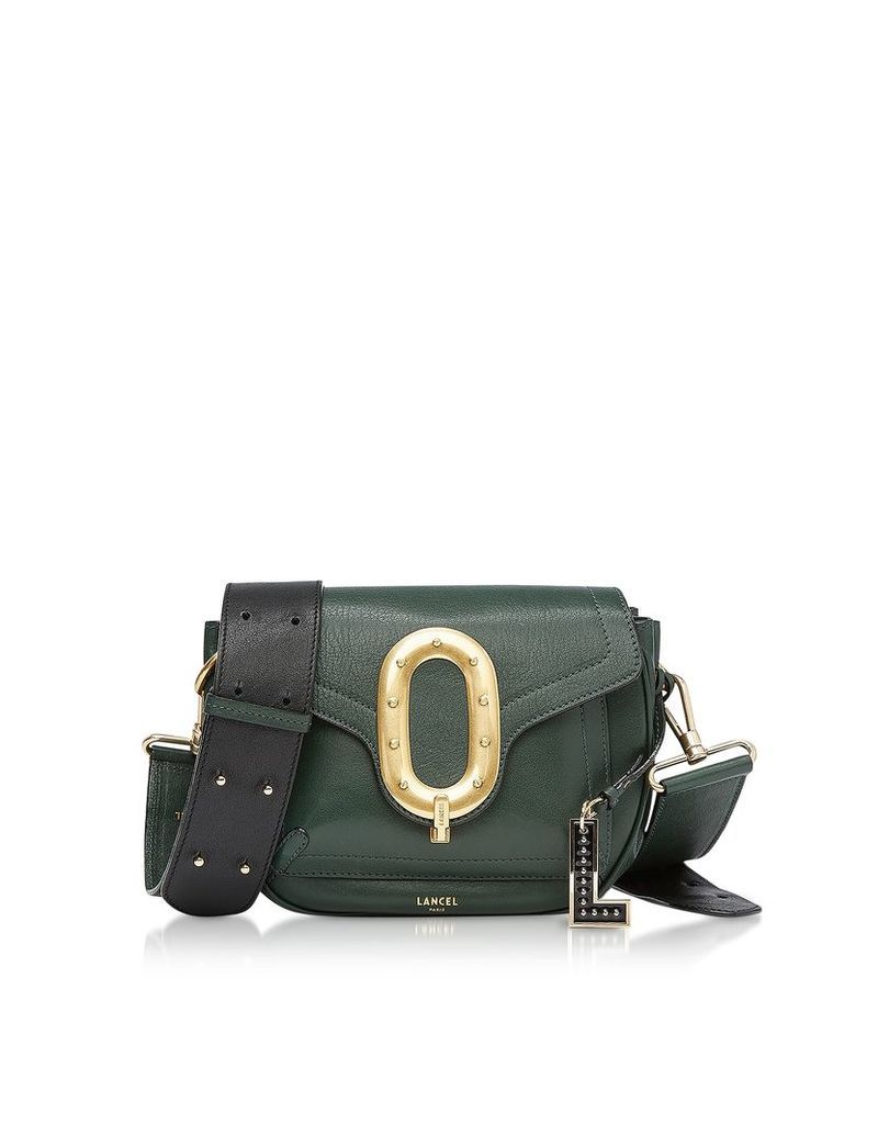 Lancel Designer Handbags, Romane Medium Dark Green Saddle Bag