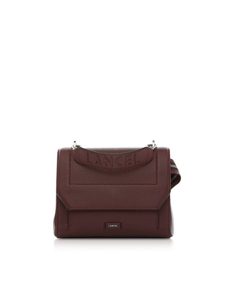 Lancel Designer Handbags, Black Currant Leather Ninon Medium Flap Bag