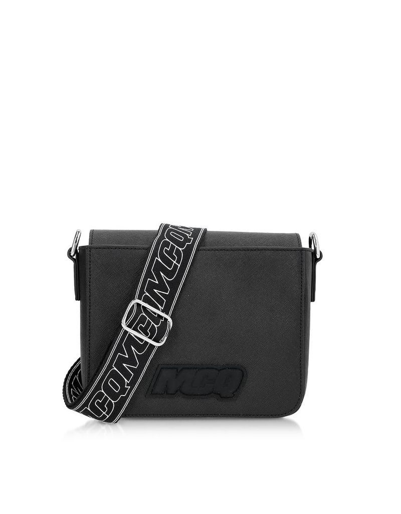 McQ Alexander McQueen Designer Handbags, Black Saffiano Leather Hyper Shoulder Bag