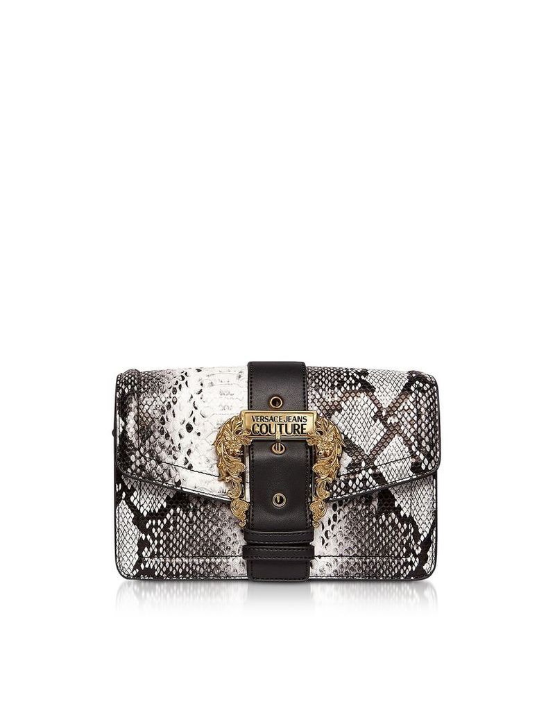 Versace Jeans Couture Designer Handbags, Roccia Python Embossed Leather Crossbody Bag w/ Buckle
