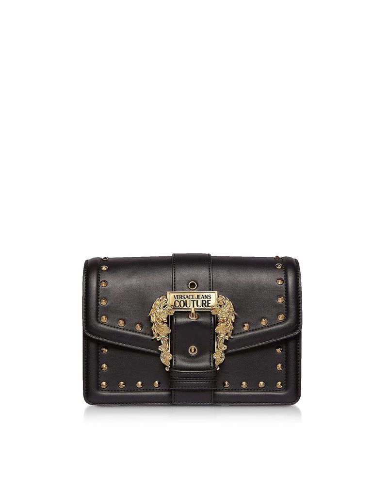 Versace Jeans Couture Designer Handbags, Black Studded Leather Crossbody Bag w/Buckle