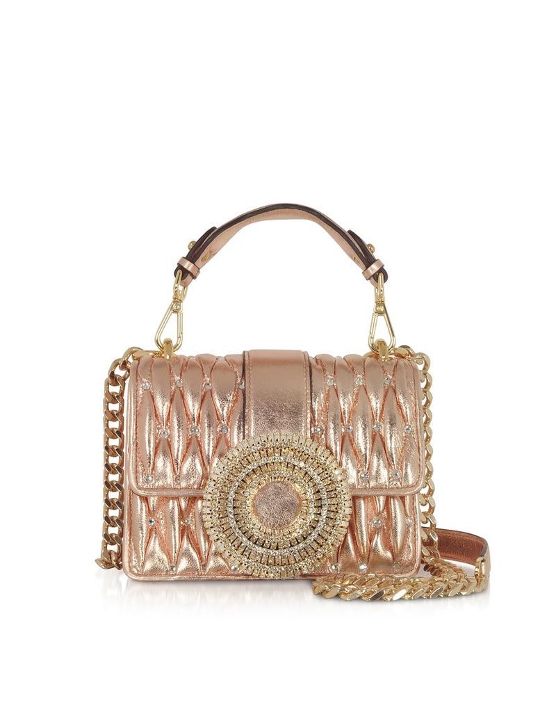 Gedebe Designer Handbags, Gio Small Rose Gold Leather & Crystal Handbag