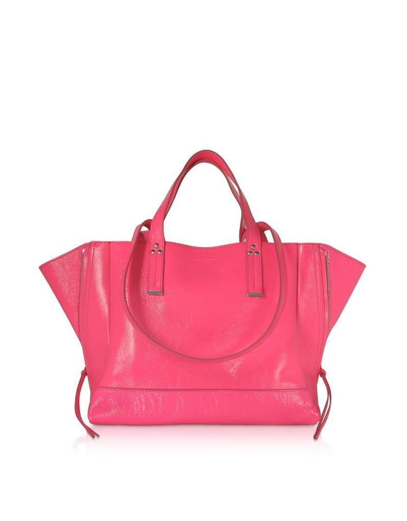 Jerome Dreyfuss Designer Handbags, Georges M Croco Fuchsia Glossy Leather Tote Bag