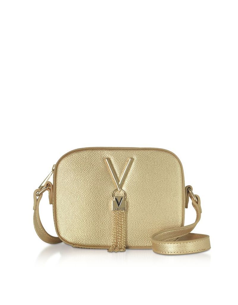 Valentino by Mario Valentino Designer Handbags, Gold Lizard Embossed Eco Leather Divina Mini Crossbody Bag