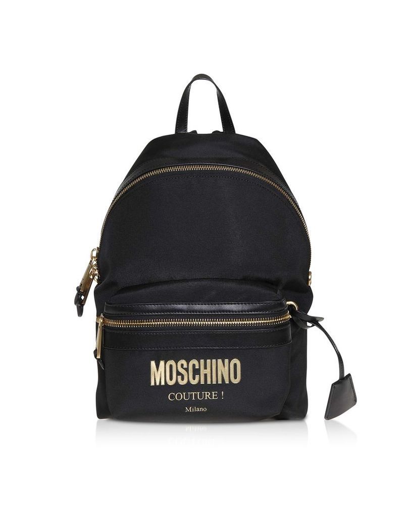 Moschino Designer Handbags, Small Black Backpack w/ Golden Signature