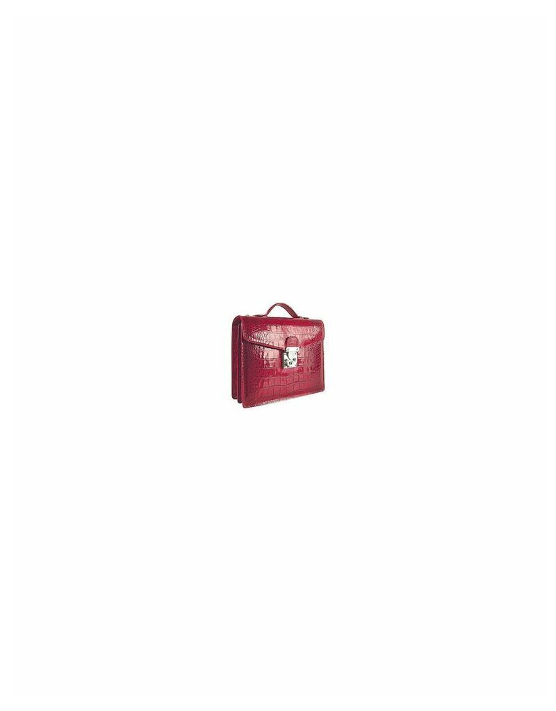 Designer Briefcases, Cherry Croco-embossed Double Gusset Compact Briefcase