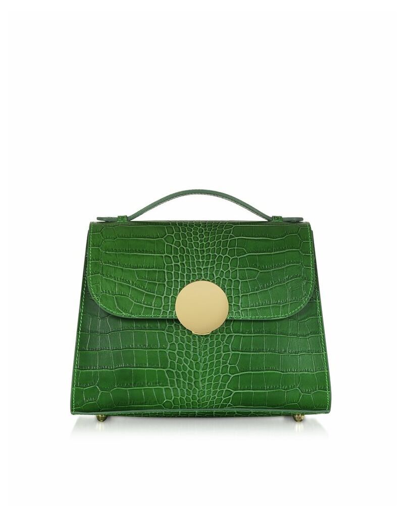 Designer Handbags, Bombo Croco Embossed Leather Top-Handle Satchel Bag w/Strap