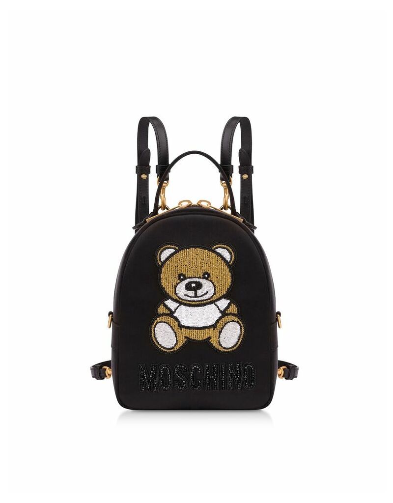 Moschino Designer Handbags, Black Teddy Bear Chain Backpack
