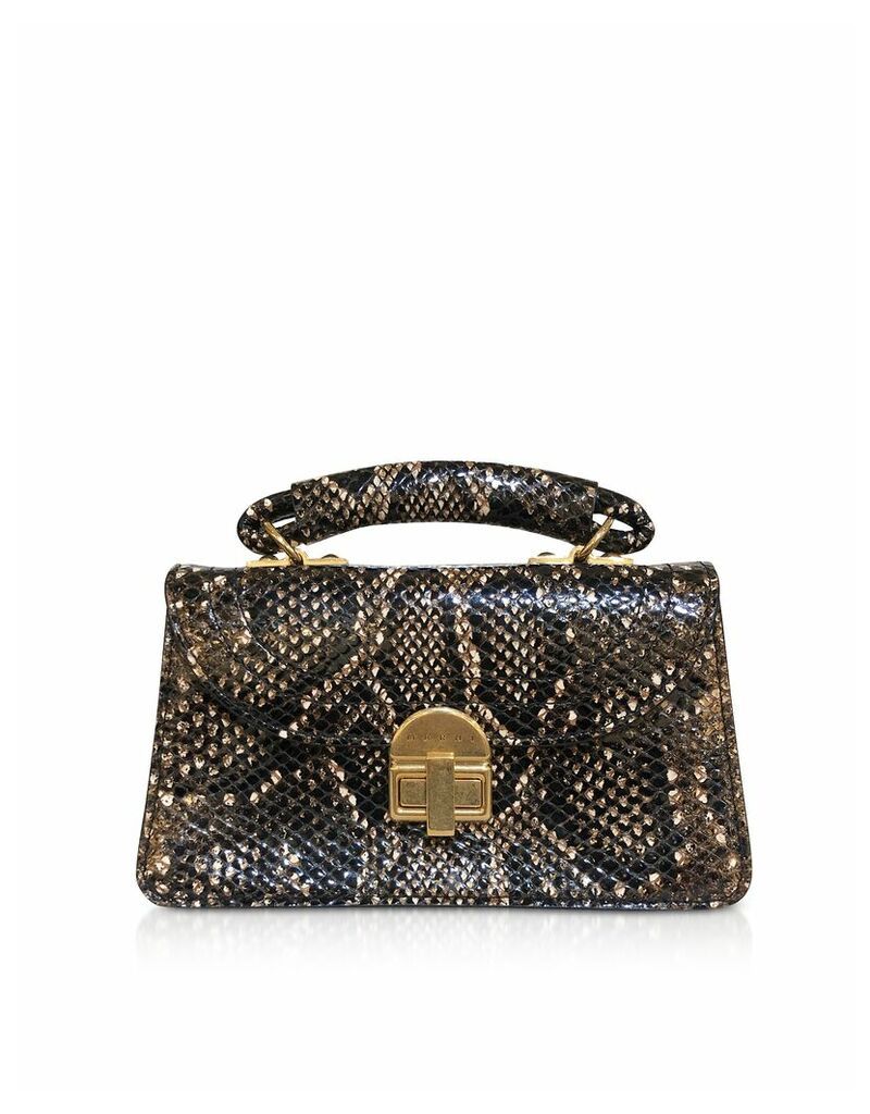 Designer Handbags, Reptile Printed Leather Juliet Top Handle Bag