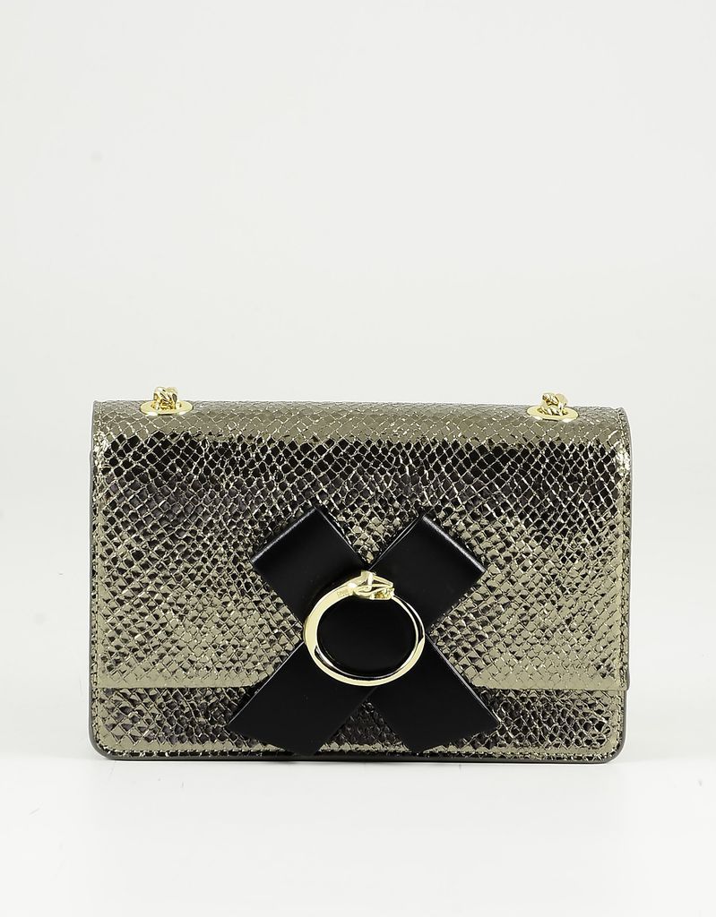 Designer Handbags, Gold Animal Printed Leather Shoulder Bag