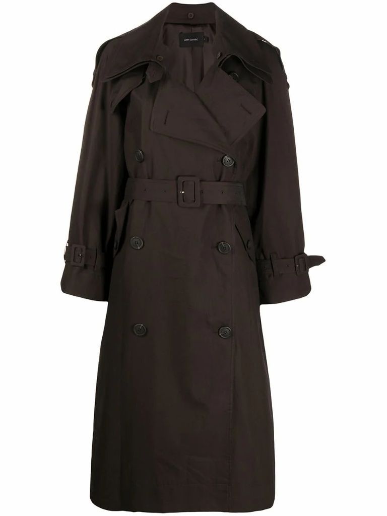 belted double-breasted trench coat