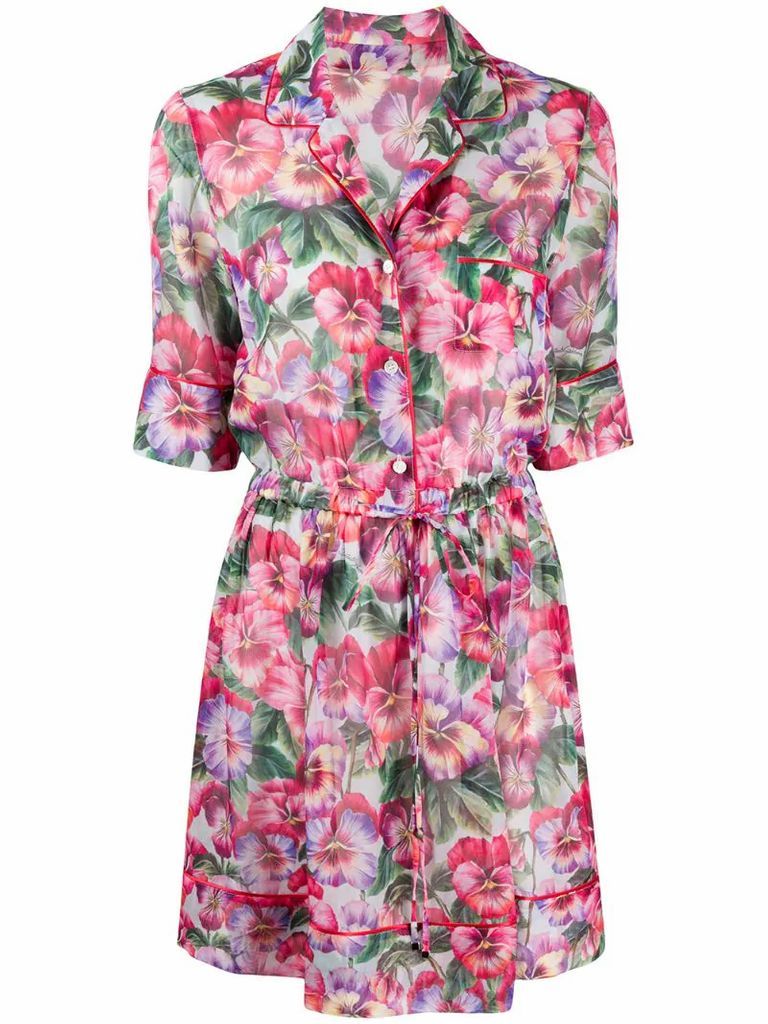 Hibiscus-print short dress